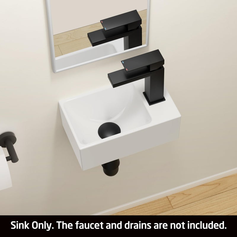 KES Small Vessel Sink 12"" X 7"" for Tiny Bathrooms, Floating Wall Mount Mini Bathroom Sink Right Hand (Sink Only) White, BWS100R - Image 2